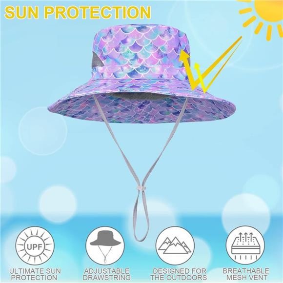 Kids Sun Hat Girls Bucket Hat Toddler Beach Blue - Picture 4 of 6